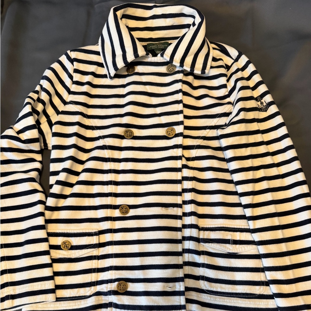 Ralph Lauren Preppy Blazer Top Nautical Sailor Anchor Button Cotton Womens Large
